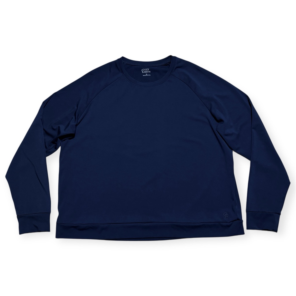 Cozy Earth Wm’s Brushed Bamboo Pullover Crew Top In Navy Sz L